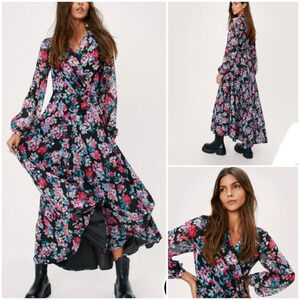 GOURGUES Blurred Floral Print Wrap Maxi‎ Dress